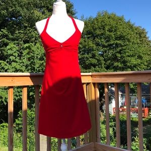 Red halter dress